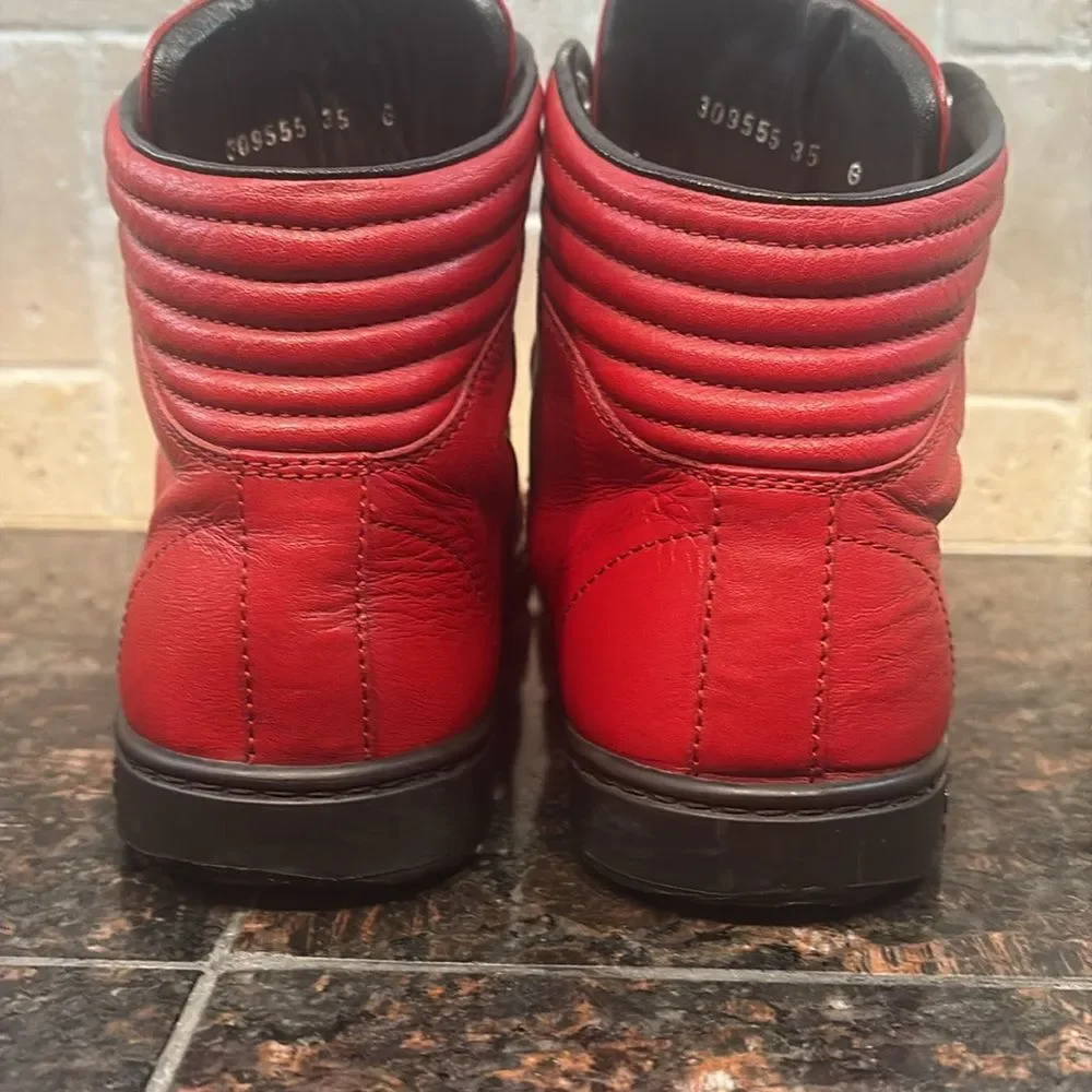 Gucci Silverstone NS Nylon High 'Red' Viaggio Leather Stripe Collection $890